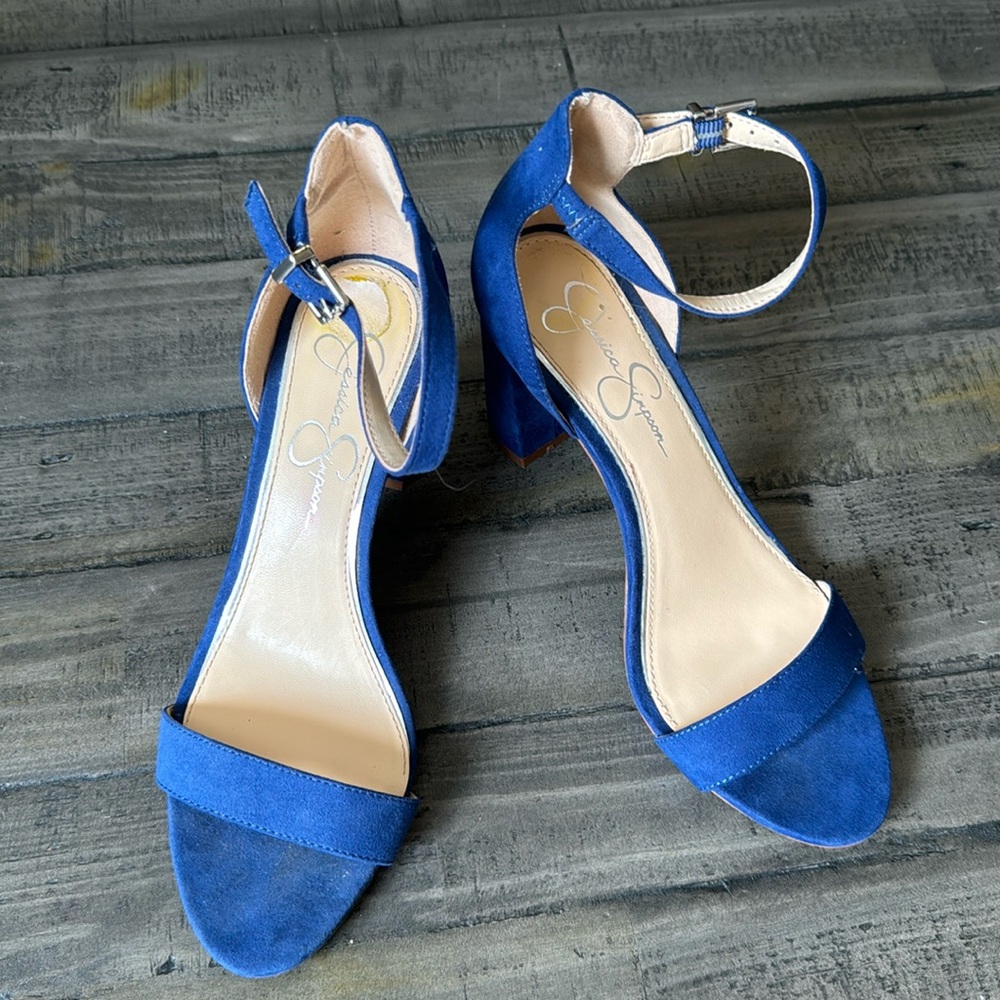 Jessica Simpson Blue Suede Ankle Strap Shoes Size 8